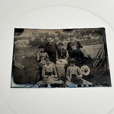 Tintype Young Family Garden Backyard Setting c1870 Antique 1/6 Plate, Mansion picture