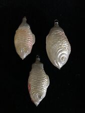 Lot Of 3 Antique Vintage Blown Glass Embossed FISH Christmas Ornament Germany picture