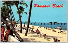 Pompano Beach Florida 1970s Postcard View Beach Sand Ocean Pier picture