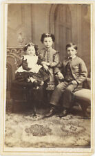 1865 CDV Crimped Hair Little Girls Ruffles Brother Suit CDV picture