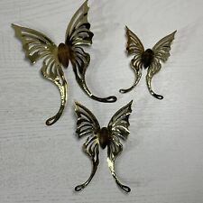 Vintage Homco Home Interiors 3 Pc Gold Tone Butterflies Wood Bodies Wall Decor picture