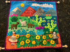 Peruvian Handmade Arpillera Colorful Fabric Tapestry 10” x 10” picture
