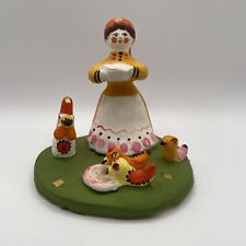 Vintage Dymkovo Whimsical Folk Art Clay Russian Lady With Birds 5” picture