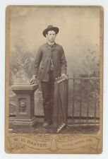 Antique Circa 1880s Cabinet Card Handsome Man Suit Hat Baxter Little River, KS picture