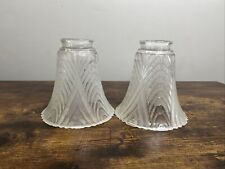 Pair Vintage Glass Pendant Pan Light Shade 2 1/4” Clear & Frosted picture