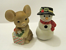 Vintage 1980s Homco Christmas Mouse  and snowman 3