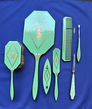 1930's Lucite Empire green and gold Grecian Art Deco dresser vanity set picture