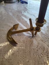 Antique Solid Brass Nautical ANCHOR Maritime Ship Candle Stick Holder Vintage  picture