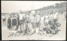 1935 Real Photograph Postcard - Beach - Young Women, Men, & Bear picture