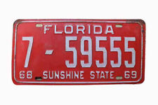 Florida License Plate 1968 1969 red 7-59555 Sunshine State picture