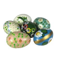 Set of 6 Decorative Eggs Painted Wooden Floral Flowers Spring Easter Vintage picture