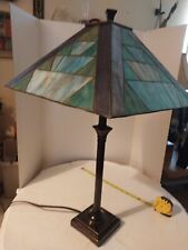 Vintage Blue and Green Slag Glass Shade and Lamp Leaded Stained Glass picture