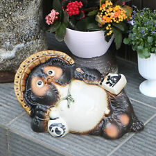 Japanese Shigaraki Yaki Gorone Tanuki Raccoon Dog Lie Down Pottery Lucky charm picture
