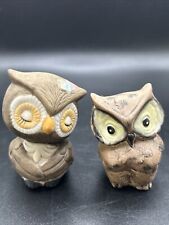 Vintage  Pair Of Owls ,Miniature, Brown, Ceramic, 2” Figurines. Made In Taiwan. picture