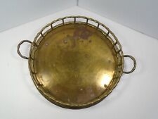 VINTAGE BRASS FAUX BAMBOO SMALL ROUND SERVING/VANITY TRAY WITH HANDLES picture