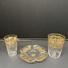 Moser Style Saucer & 2 Glasses Antique Gilt Gold Floral picture