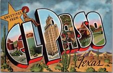c1940s EL PASO, Texas Large Letter Postcard Multi-View / KROPP Linen - Unused picture