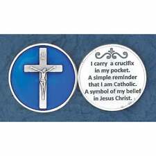 I Carry a Crucifix in My Pocket... - Silver tone + Blue Enamel - Pocket Coin  picture