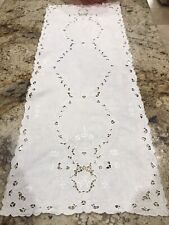 Vintage Hand Embroidered Table Runner Cut Open Work  picture