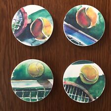 Vintage  2001 Stone Tennis Coasters Watercolor Set of 4 New In Box Cork Bottoms picture