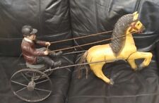 Vintage Antique Wooden Horse & Sulky With Jockey, Harness Racing Figures 24