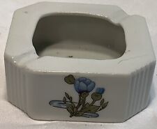 Vintage Made In Japan Small Blue & Green Water Lilly Porcelain Ashtray 3” Sq picture