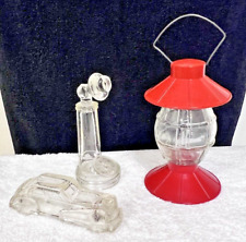 3PC Vintage Candy Containers Candlestick Phone Railroad Lantern Car Auto Glass picture