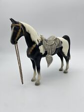 Breyer Black White Paint Horse with HTF Grey Saddle & Orig Chain Reins Vintage picture