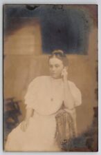 RPPC Edwardian Woman Seated White Dress c1905 Real Photo Postcard P26 picture