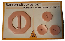 Le Chic Peach Pink Button And Buckle Set On Original Card Matched New VTG 1933  picture