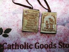 Our Lady of Mt Carmel Brown Scapular w/ Our Ladies Promise w/ Brown Straps picture