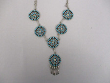 VINTAGE NATIVE AMERICAN ZUNI STERLING SILVER TURQUOISE NECKLACE picture