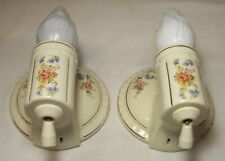 Antique Porcelain Sconce Light Pair Vtg Ceramic Fixture Bath Art Rewired USA #C2 picture