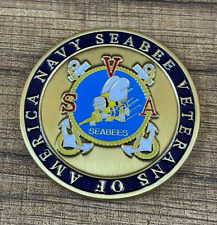 United States Dept of the Navy Seabee Veteran Gold Blue Tone Challenge Coin picture