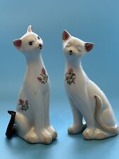 2 Vintage Hand Painted, Porcelain Cats, White & Pink, 5 1/5 - 6