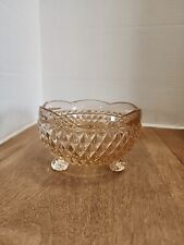 Vtg Indiana Glass Diamond Point Pink Glass Three Footed Nut Candy Bowl or Dish  picture