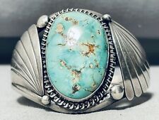 IMPORTANT VINTAGE NAVAJO CARICO LAKE TURQUOISE STERLING SILVER BRACELET picture
