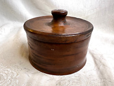 Wonderful Vintage Primitive Hand Carved Round Wood Box w/ Lid picture