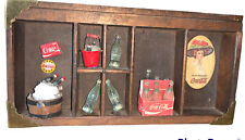 Vtg Coca Cola Coke Mini Glass Bottles in Red Box And Accessories In Wooden Case picture
