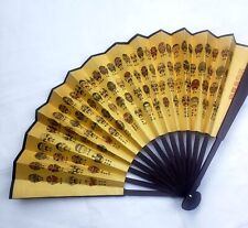 Authentic Chinese Bamboo Silk Folding Fan With Drawings Of Opera Masks  picture