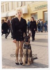 German shepherd Dog Pretty girl young woman Blonde Short skirt Nice legs photo picture