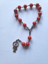 Vtg Red Sea Coral Beads Rosary Chaplet 6 3/4 Infant Child Of Prague Medal 1 In picture