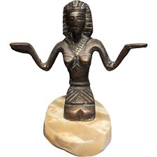 Vintage Brass Kneeling Egyptian Maiden Figure Marble Base Cleopatra Nefertiti picture
