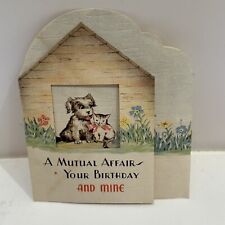 Vintage GB Birthday Card Greeting Card Dog Cat Textured Paper Used 4.5