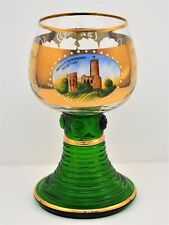 VINTAGE ROEMER GERMANY LARGE ETCHED GOBLET GLASS  GREEN CLEAR GOLD picture
