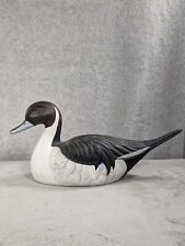 Vintage Hand Painted Black White Ceramic Loon Ducks Figurine Decoy picture