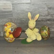 Vintage Easter Bunny Rabbit and Eggs Paper Mache Candy Containers West Germany picture
