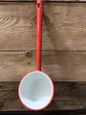 Vintage Enamelware, Long Handled Water Dipper Ladle, White with Red Trim picture