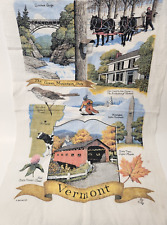 Vintage Batchelder 100% Linen VERMONT Map Tea Towel + VTG Pineapple Linen Towel picture