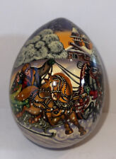 Vintage Trove Laquered Russian Egg Winter Sleigh Scene Signed picture